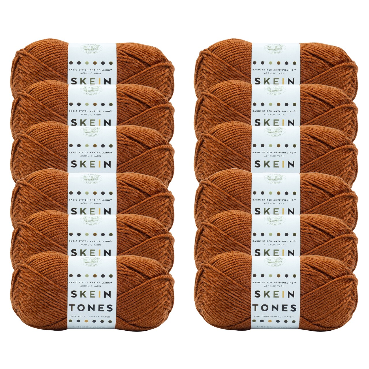 Lion Brand Yarn Basic Stitch Anti-Pilling Adobe Medium Acrylic Brown Yarn 12 Pack